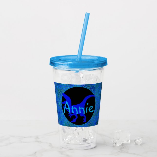 Vaso Acrílico Cuero de Dinosaurio Azul Personalizado (Reverso (hielo))