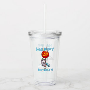 Vaso Acrílico Cumpleaños! Añadir el globo Edad Opossum y Rojo