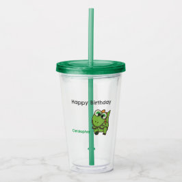 Vaso Acrílico Cumpleaños azul dinosaurios verdes lindos personal