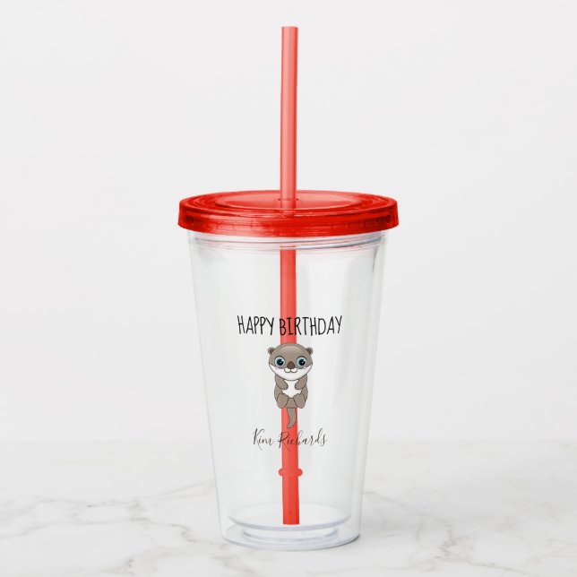 Vaso Acrílico Cumpleaños crema de nutria marrón lindo (Anverso)