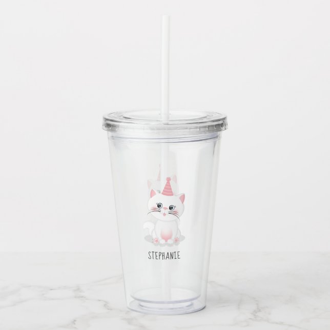Vaso Acrílico Cumpleaños de Cat Purr-fect (Anverso)