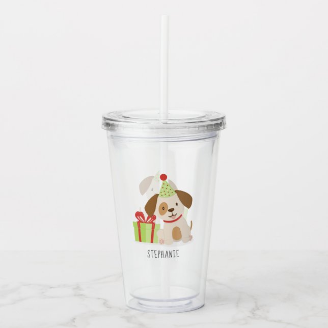 Vaso Acrílico Cumpleaños de Cute Puppy (Anverso)