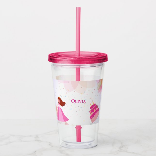 Vaso Acrílico Cumpleaños de princesa de Disney elegante (Anverso)