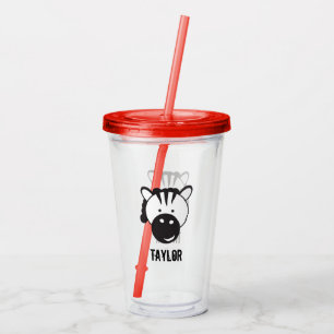 Vaso Acrílico Cumpleaños del Ilustracion Safari Zebra personaliz