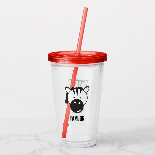 Vaso Acrílico Cumpleaños del Ilustracion Safari Zebra personaliz (Reverso)