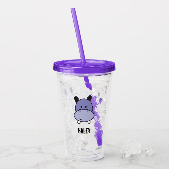 Vaso Acrílico Cumpleaños del Personalizado Safari Hippo personal (Anverso (hielo))