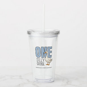 Vaso Acrílico Cumpleaños personalizado azul moderno de un ganso 