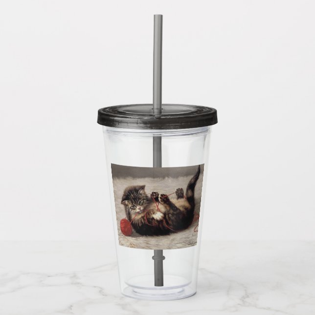 Vaso Acrílico Cuna de gato, bola de yarn de gato (Anverso)