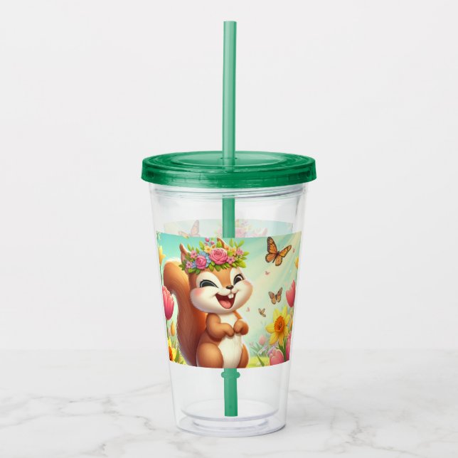 Vaso Acrílico Cura, ardilla de primavera feliz (Anverso)