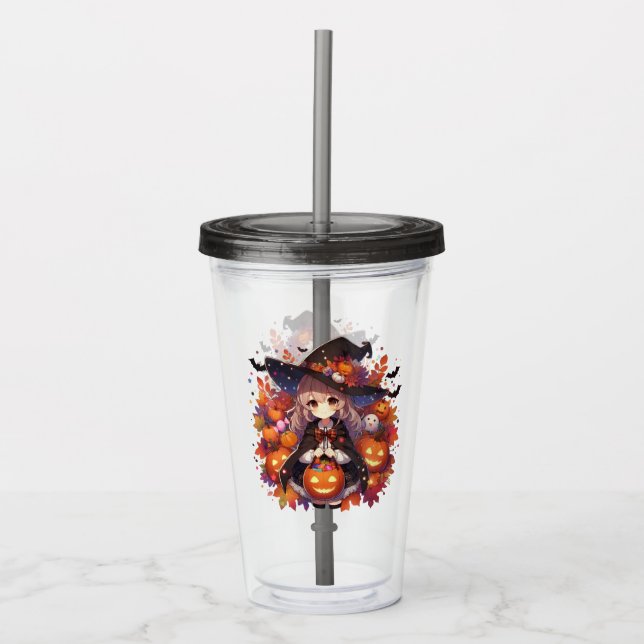 Vaso Acrílico Cura, bruja anime Halloween (Anverso)
