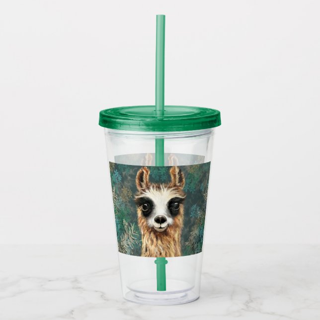 Vaso Acrílico Curiosa Bebé Llama Divertido Tumbler Acrílico (Anverso)