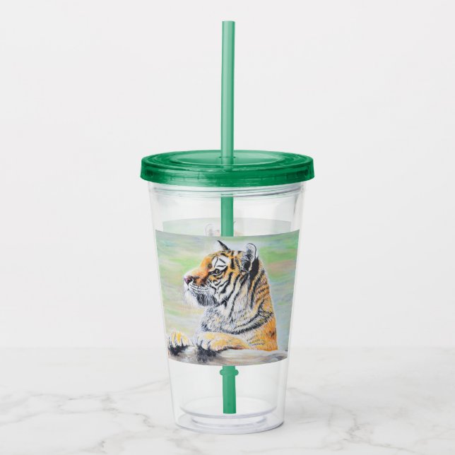 Vaso Acrílico Curiosa pintura de tigres (Anverso)