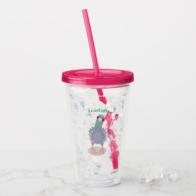 Vaso Acrílico Curioso ilustracion personalizado de palomas (Anverso (hielo))