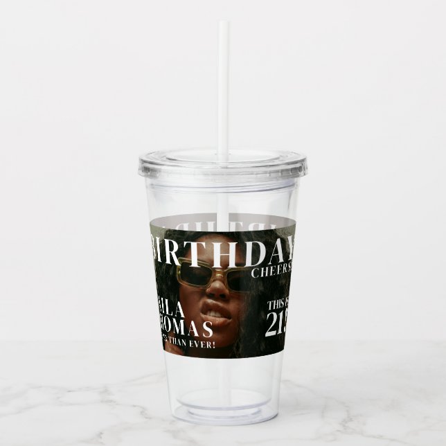 Vaso Acrílico Custom Birthday Party Magazine Cover Cheers (Anverso)