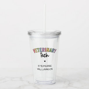 Vaso Acrílico Custom Name Veterinary Tech Técnico de Vet