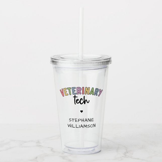 Vaso Acrílico Custom Name Veterinary Tech | Técnico de Vet (Anverso)