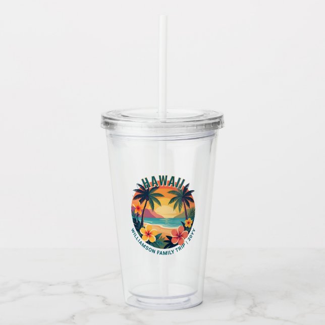 Vaso Acrílico Custom Retro Hawaii Tropical Vacation Family Trip (Anverso)