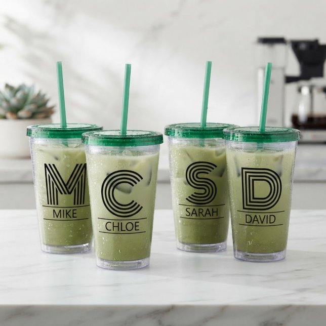 Vaso Acrílico Custom Striped Monogram Initial & Name  (Subido por el creador)