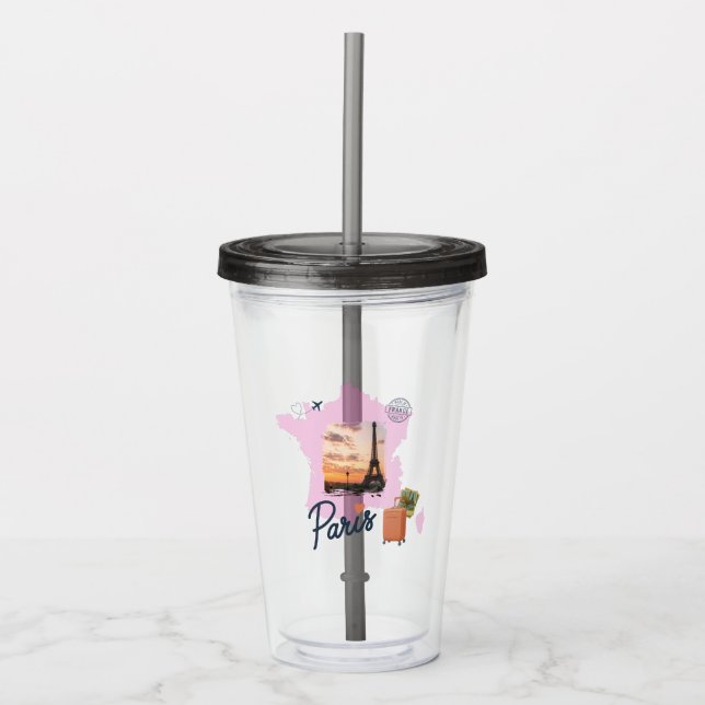 Vaso Acrílico Customizable Travel Themed Paris Acrylic Tumbler (Anverso)