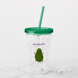Vaso Acrílico Cute aguacate salto cuerda personalizado ilustraci
