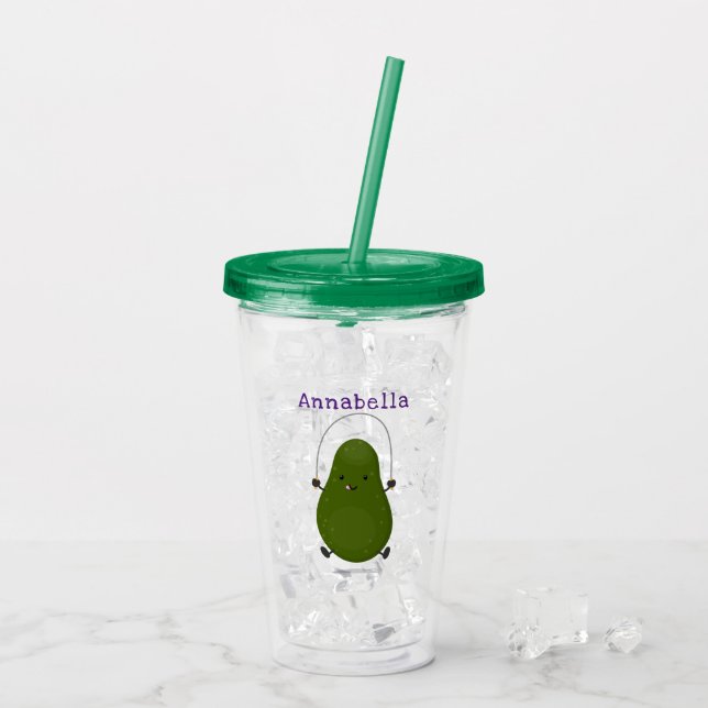 Vaso Acrílico Cute aguacate salto cuerda personalizado ilustraci (Reverso (hielo))