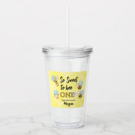 Vaso Acrílico Cute Bee One Yellow Black First Birday Party