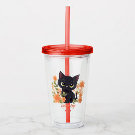 Vaso Acrílico Cute Black Kitty Kawaii Chibi