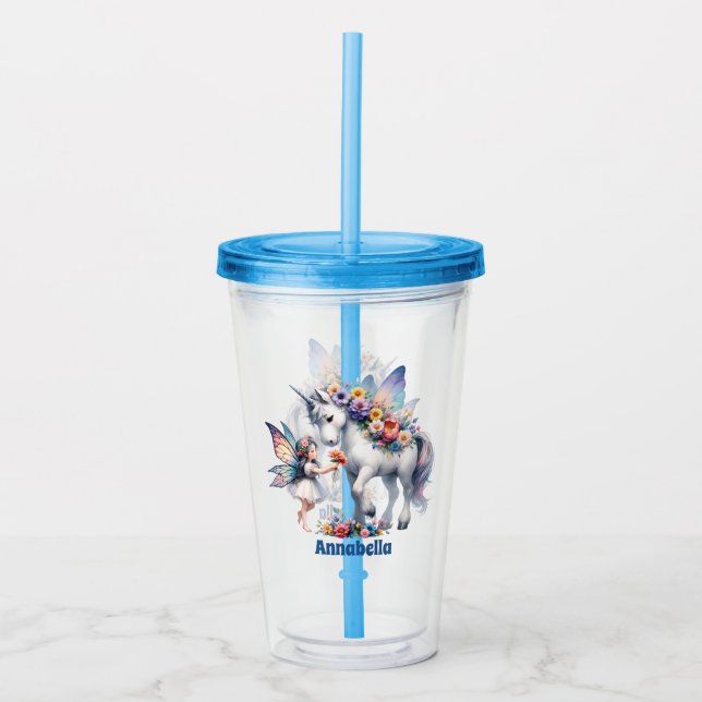 Vaso Acrílico Cute chicas unicorn hada agregar nombre (Anverso)