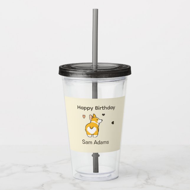 Vaso Acrílico Cute corgi happy birthday (Anverso)