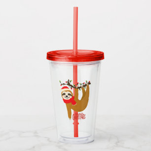 Vaso Acrílico Cute divertida merry Christmas Sloth   Vacaciones