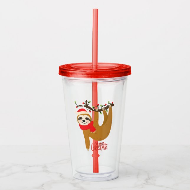 Vaso Acrílico Cute divertida merry Christmas Sloth | Vacaciones (Anverso)