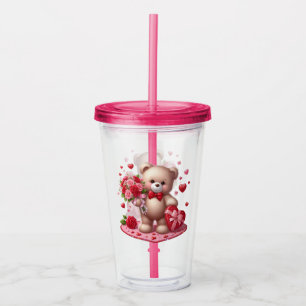 Vaso Acrílico Cute El día de San Valentín Teddy Bear