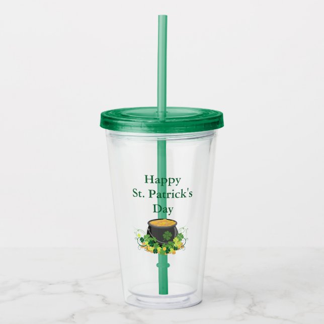 Vaso Acrílico Cute feliz Día de San Patricio (Anverso)