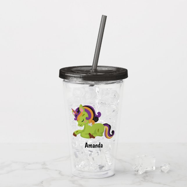 Vaso Acrílico Cute Frankenstein Unicorn Halloween (Reverso (hielo))