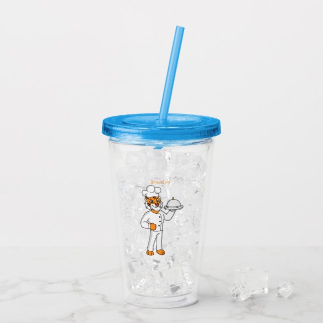 Vaso Acrílico Cute funny tiger chef cartoon illustration (Reverso (hielo))
