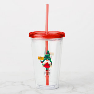 Vaso Acrílico Cute Gnome Holding Placard con saludos
