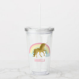 Vaso Acrílico Cute Gold Unicorn