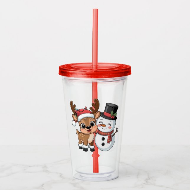 Vaso Acrílico Cute Holiday Reindeer & Snowman (Anverso)