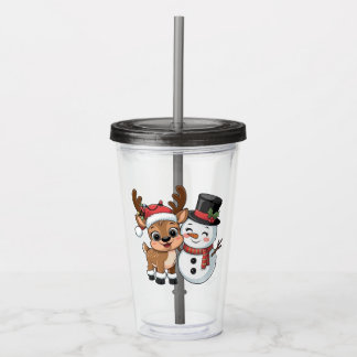 Vaso Acrílico Cute Holiday Reindeer & Snowman