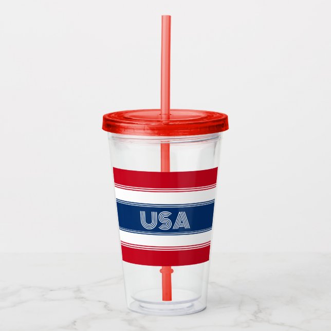 Vaso Acrílico Cute Julio 4 Patriótico de EEUU Blanco Rojo y Azul (Anverso)