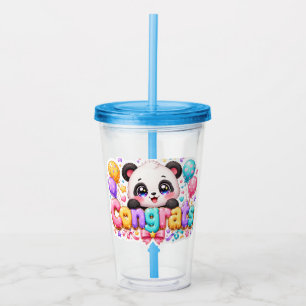 Vaso Acrílico Cute Kawaii Felicidades Panda Nombre Pastel Rosa G