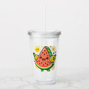 Vaso Acrílico Cute Kawaii Rodaja De Sandía Inflable Pegatina De