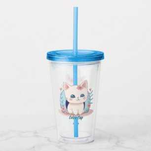 Vaso Acrílico Cute Kitty Kawaii Chibi