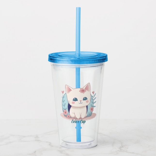 Vaso Acrílico Cute Kitty Kawaii Chibi (Anverso)