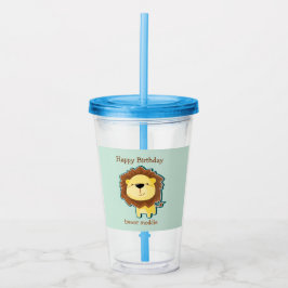Vaso Acrílico Cute lion blue pattern birthday