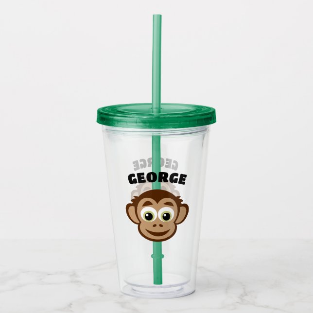 Vaso Acrílico Cute monkey cartoon custom kid's name (Anverso)