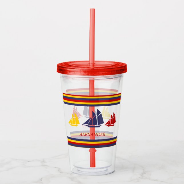 Vaso Acrílico Cute Navy Azul Rojo Amarillo Gay Stripe náutico (Anverso)