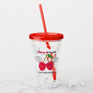 Vaso Acrílico Cute Red Cherry Kawaii Gemelos Cumpleaños