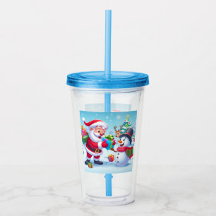 Vaso Acrílico Cute Santa y Snowman