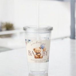 Vaso Acrílico Cute Teddy Bear Globos Boho Azul Rosa Floral